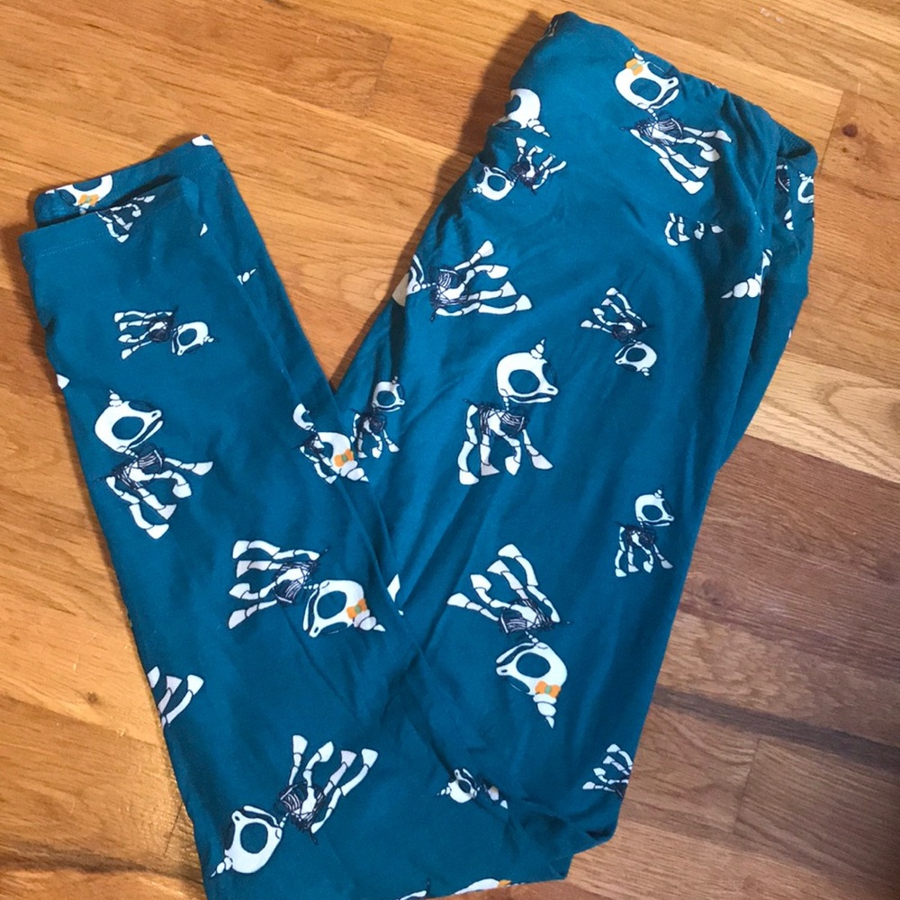 Lularoe teal unicorn skeletons leggings size TC